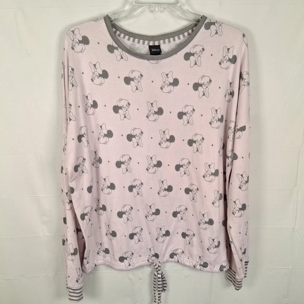 Disney Pajama Outfit Pink Gray XL Minnie Mouse Top & Jogger Pants Stretch‎ - Picture 2 of 13